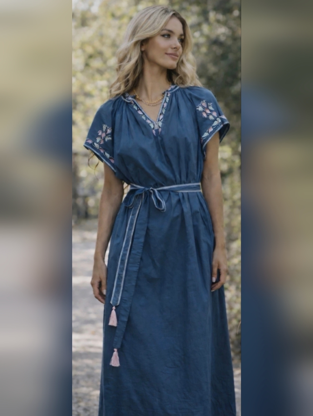 NWT - EX VOTO - Bri Dress with Embroidery, stargazer blue, Size XS/S